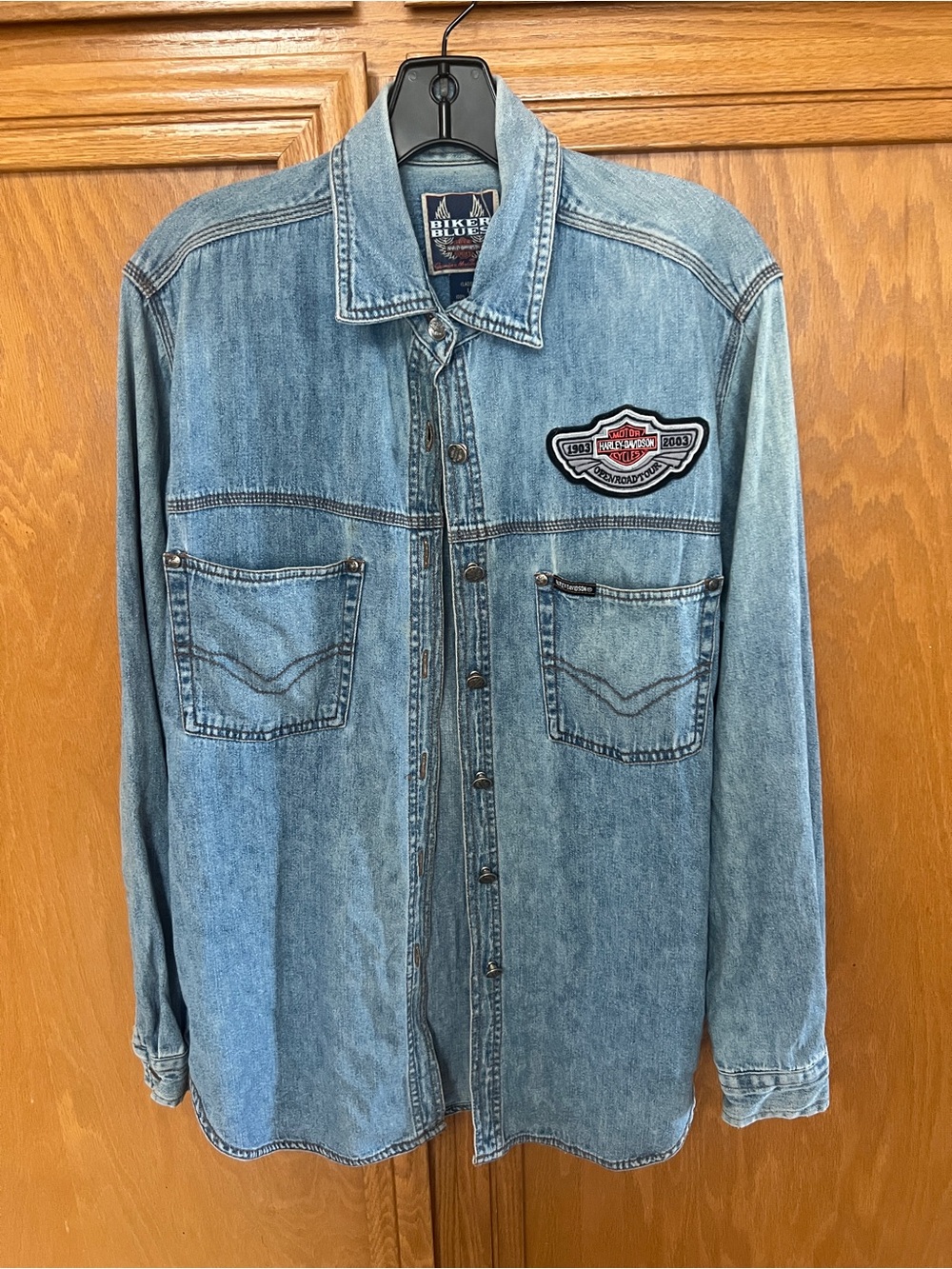 Harley-Davidson Denim Button-Front Shirt 100th Anniversary patches